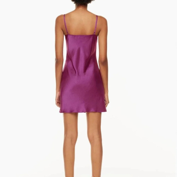 Aritzia Babaton Model Satin Cowl Neck Mini Dress NWT Grapevine Purple Burgundy - Picture 3 of 9